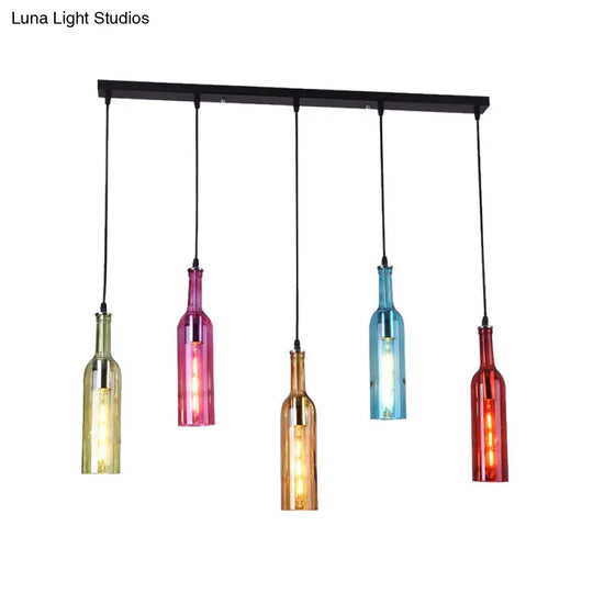 Vintage Black Bottle Cluster Pendant Lamp With Colorful Glass Shades - Perfect For Restaurants!