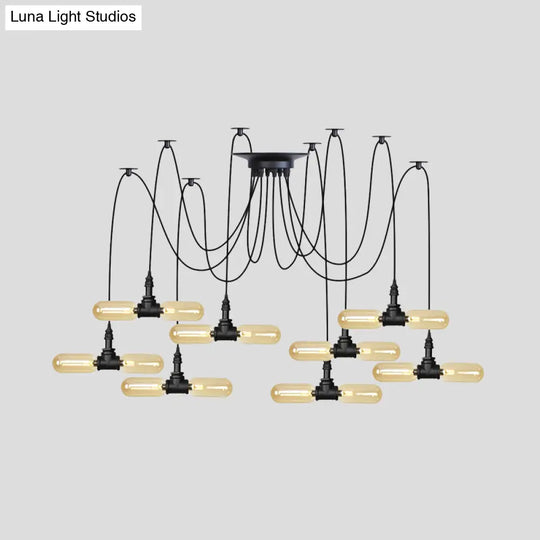 Vintage Black Capsule Led Pendant Lamp - Amber Glass 4/6/12-Bulb Restaurant Swag Multi Ceiling