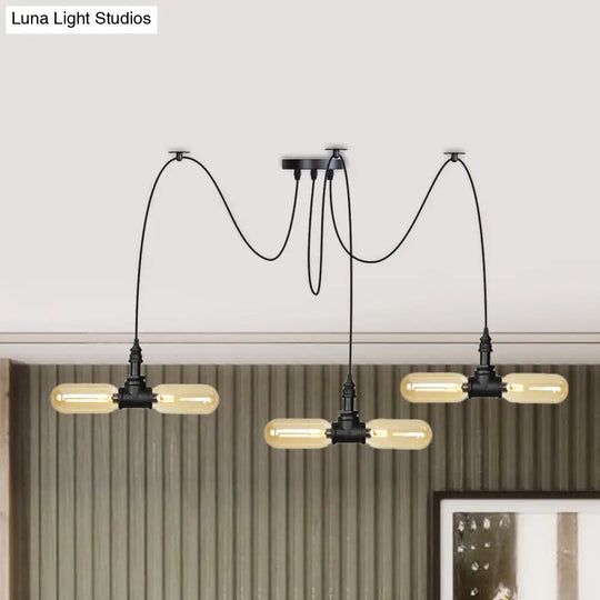 Vintage Black Capsule Led Pendant Lamp - Amber Glass 4/6/12-Bulb Restaurant Swag Multi Ceiling