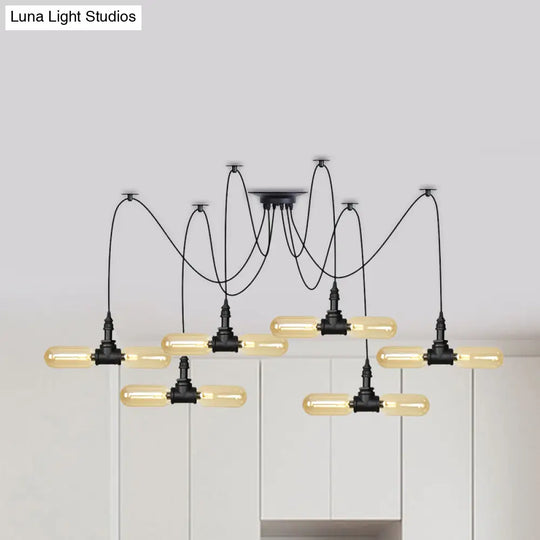 Vintage Black Capsule Led Pendant Lamp - Amber Glass 4/6/12-Bulb Restaurant Swag Multi Ceiling