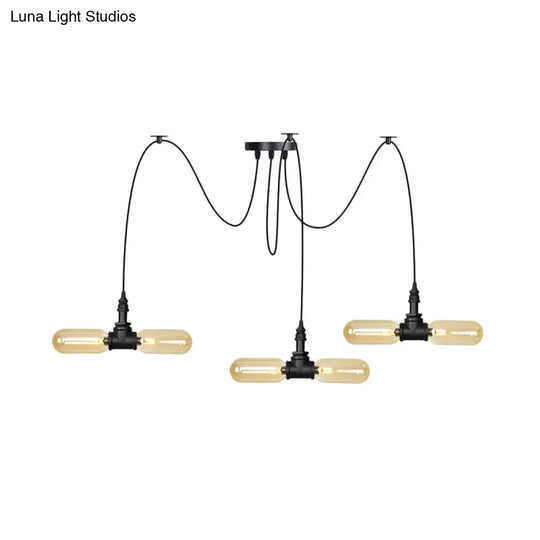 Vintage Black Capsule Pendant Swag Lamp With Amber Glass Led Bulbs - Perfect For Restaurants Multi