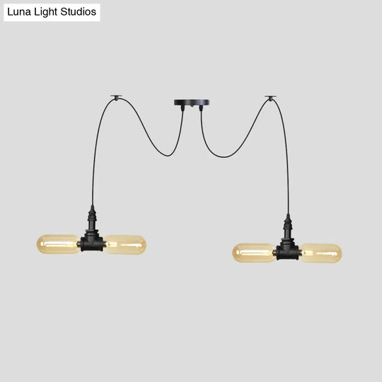 Vintage Black Capsule Led Pendant Lamp - Amber Glass 4/6/12-Bulb Restaurant Swag Multi Ceiling