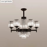 Vintage Black Crystal Chandelier - Elegant Rectangular-Cut Cylinder Pendant Light