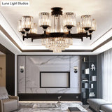 Vintage Black Crystal Chandelier - Elegant Rectangular-Cut Cylinder Pendant Light