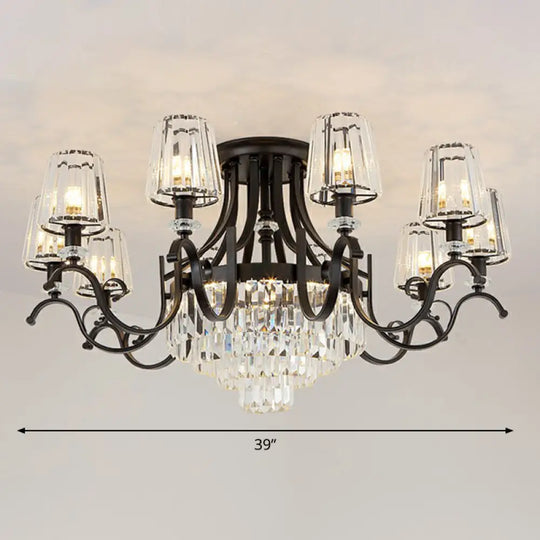 Vintage Black Crystal Conical Semi Flush Mount Lighting 13 /