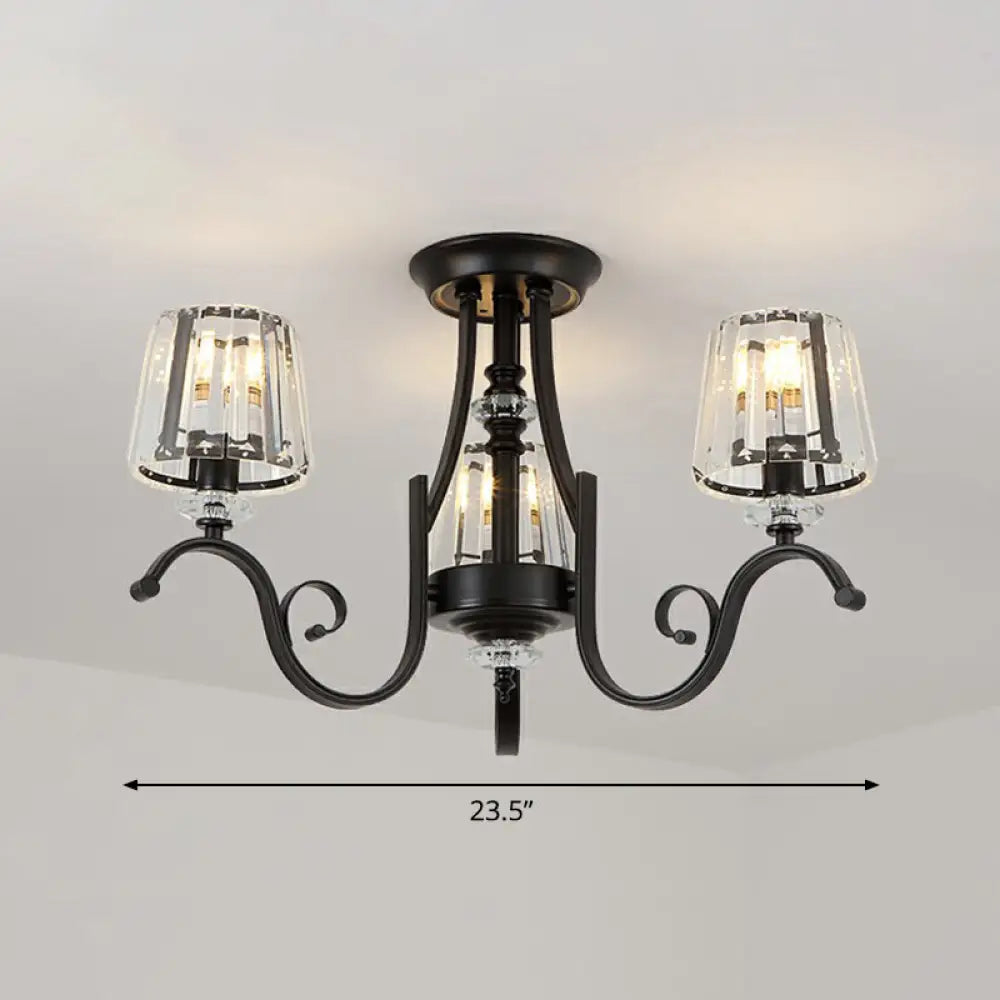 Vintage Black Crystal Conical Semi Flush Mount Lighting 3 /