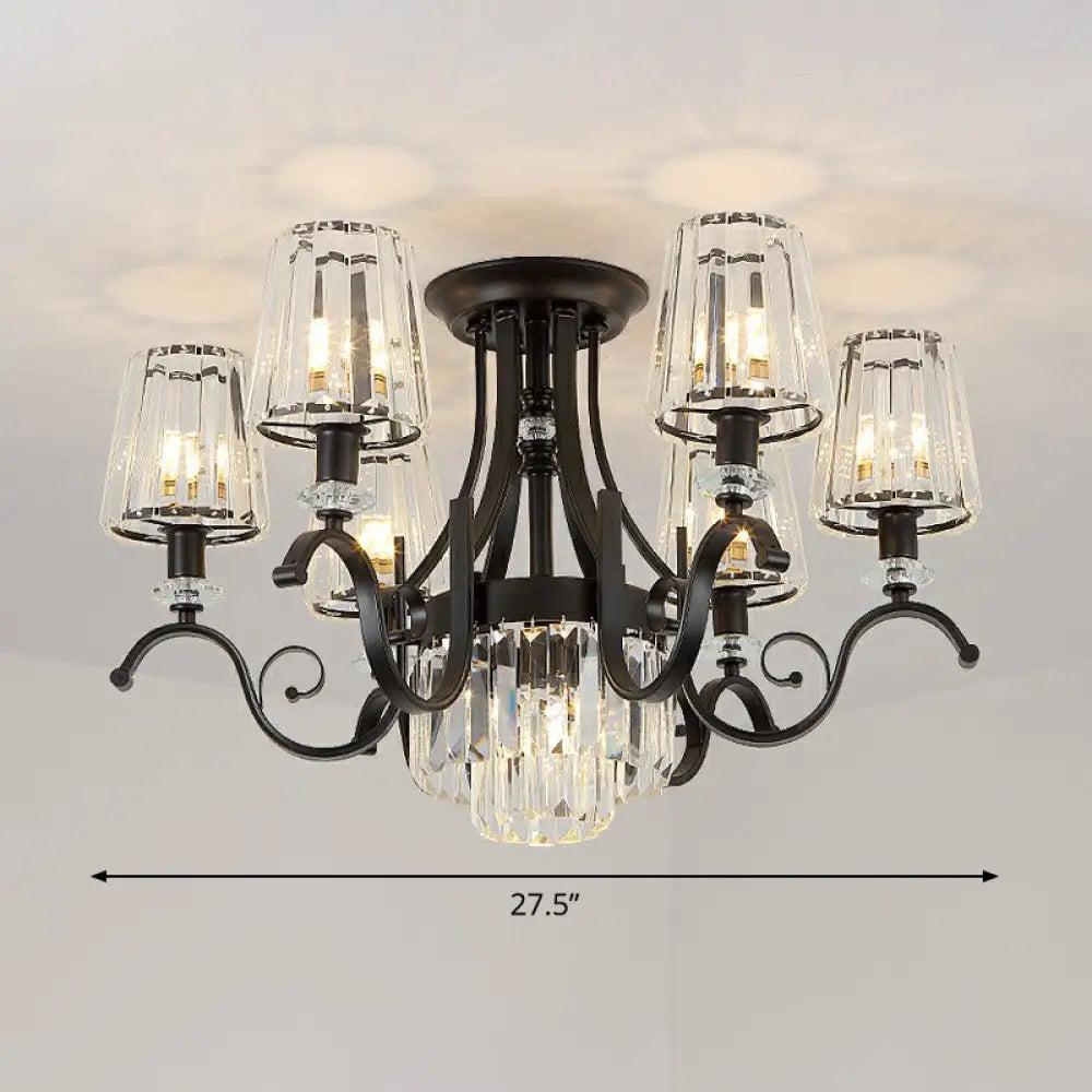 Vintage Black Crystal Conical Semi Flush Mount Lighting 7 /