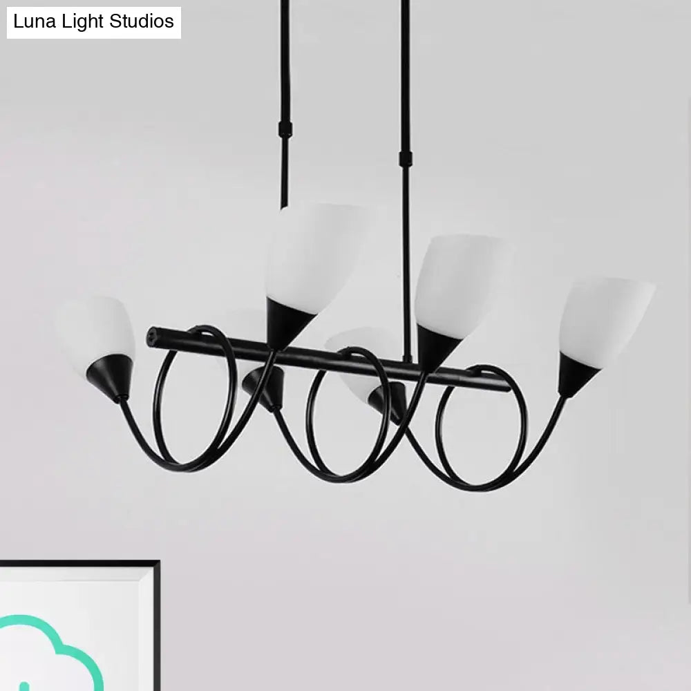 Vintage Black Cup Chandelier Light - 6/8/10 Lights White Glass Led Pendant Lamp With Linear Design