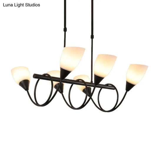 Vintage Black Cup Chandelier Light - 6/8/10 Lights White Glass Led Pendant Lamp With Linear Design