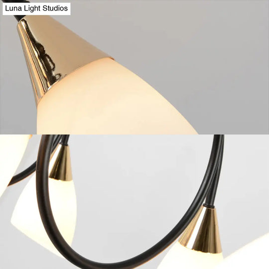 Vintage Black Cup Chandelier Light - 6/8/10 Lights White Glass Led Pendant Lamp With Linear Design