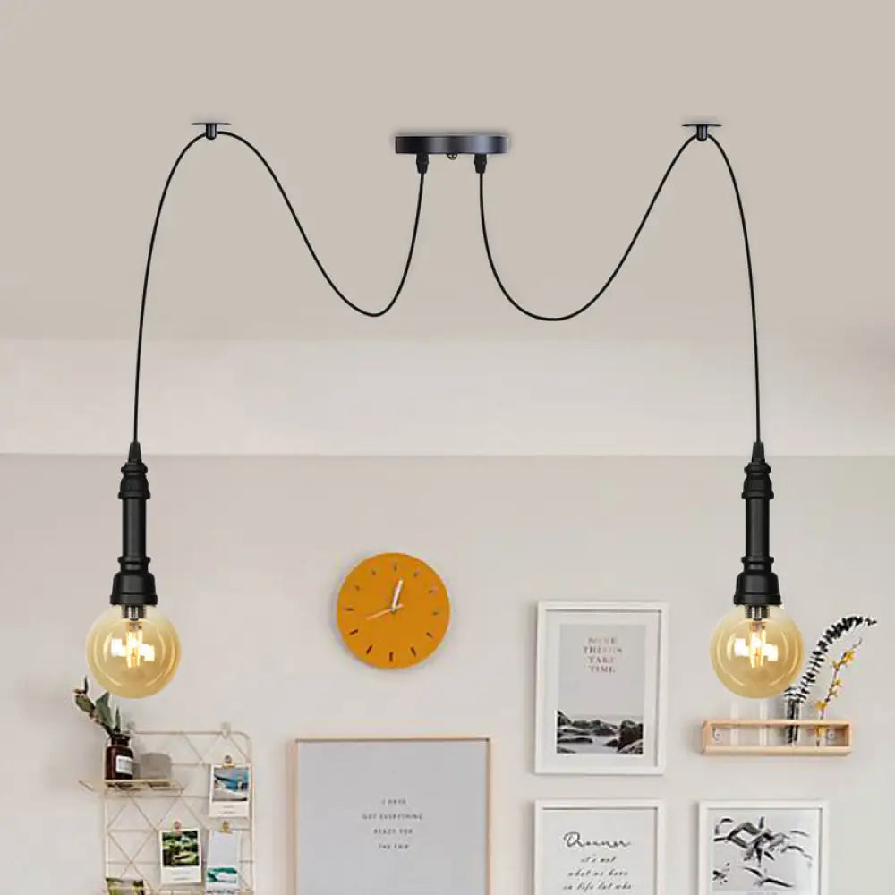 Vintage Black Finish Amber Glass Chandelier - Multi Light Pendant Lamp For Global Restaurants