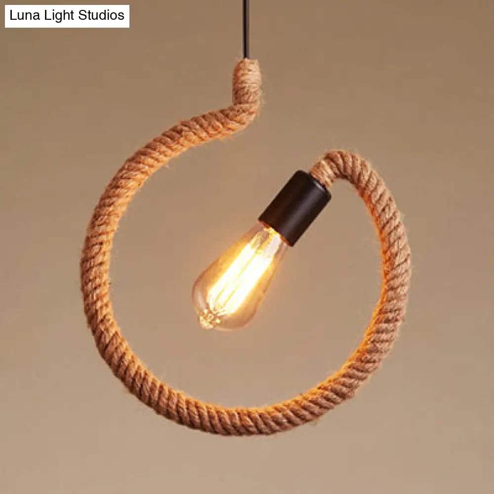 Vintage Black Finish Hemp Rope Suspension Lamp With Unique Triangle/Round Frame Design - 1 Light