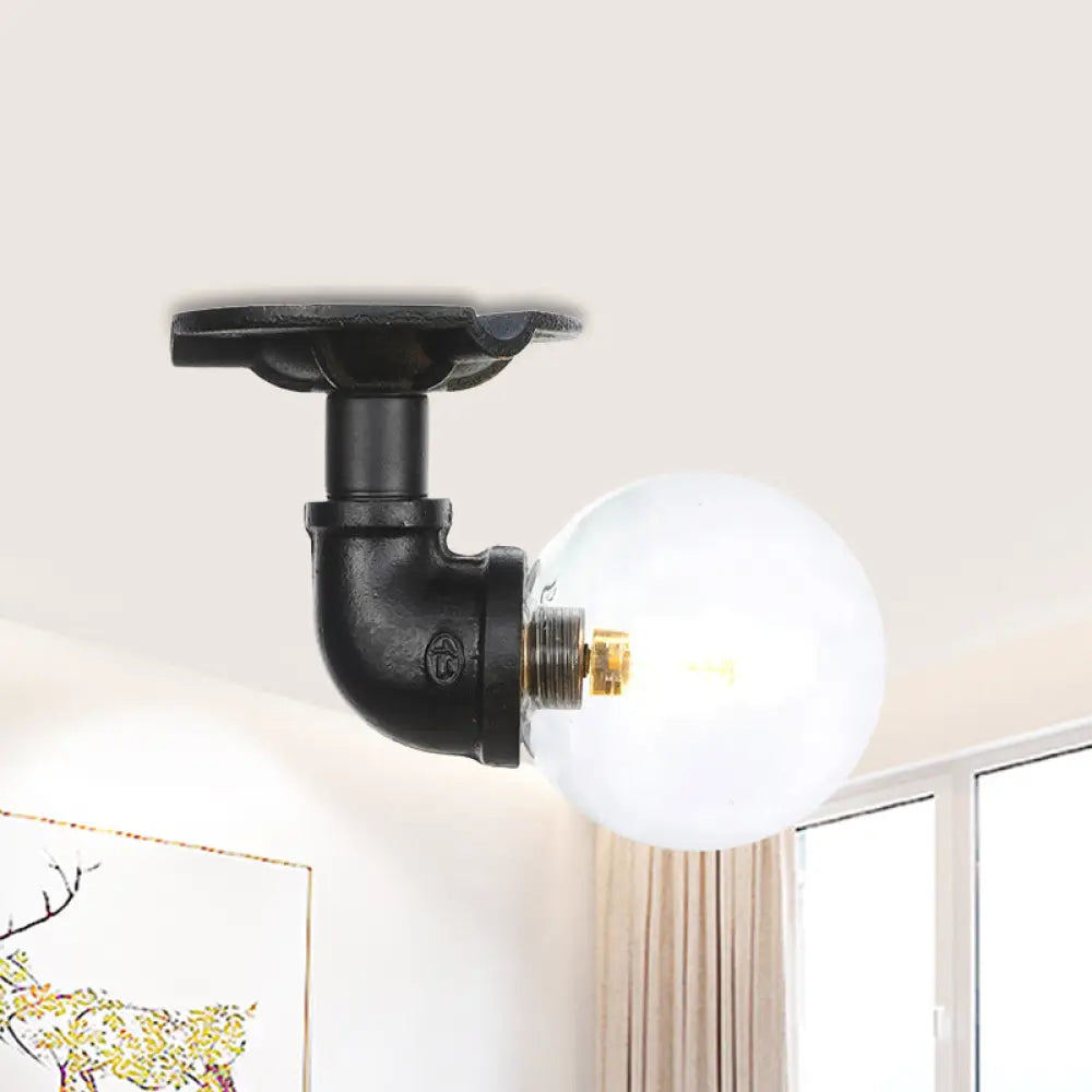 Vintage Black Glass Ball Semi Flushmount Led Ceiling Flush Mount For Hallways / A