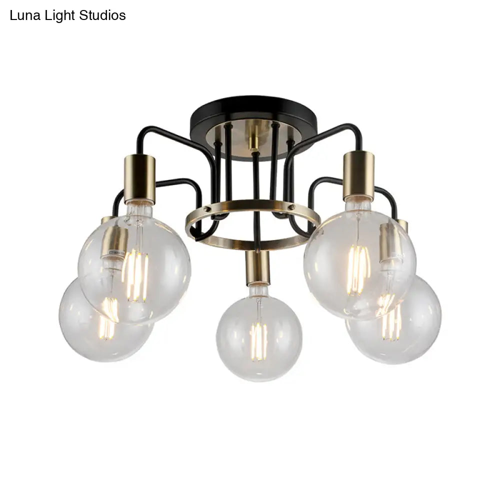 Vintage Black & Gold Semi - Flush Ceiling Lamp With Clear Glass - Ideal For Living Rooms (3/5 -