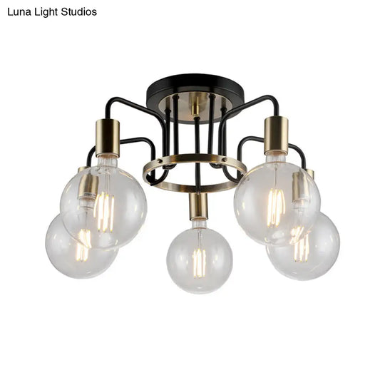 Vintage Black & Gold Semi-Flush Ceiling Lamp With Clear Glass - Ideal For Living Rooms (3/5-Bulb)