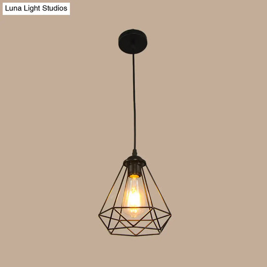 Vintage Iron Ceiling Light: Single-Bulb Hanging Lamp In Black For Dining Room