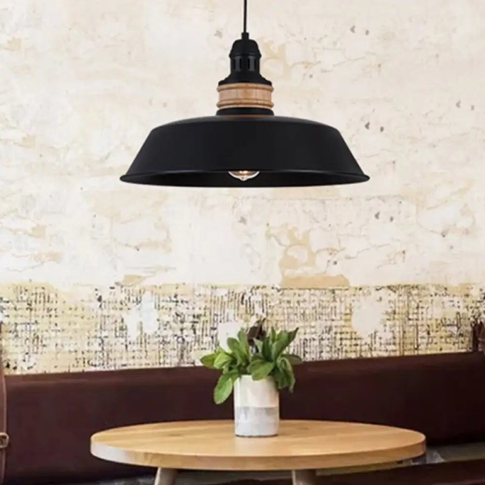 Vintage Black Iron Hanging Pendant Light Fixture - 14’/18’ Width 1-Bulb Ideal For Barns And