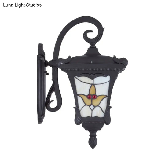 Vintage Black Lantern Wall Sconce: Flower Patterned Patio Mount Light