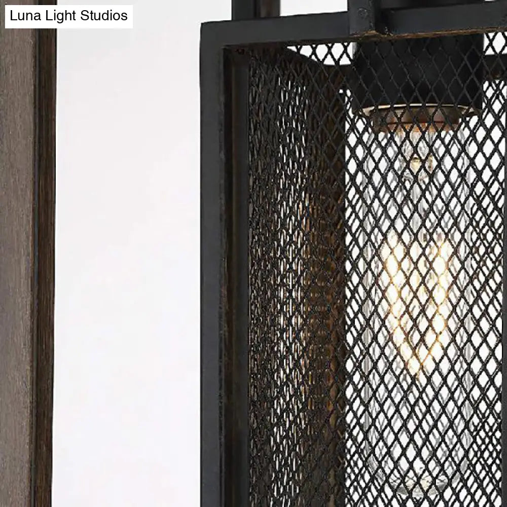 Vintage Black Mesh Pendant Light With Rectangle Shade - Perfect For Bedroom Lighting