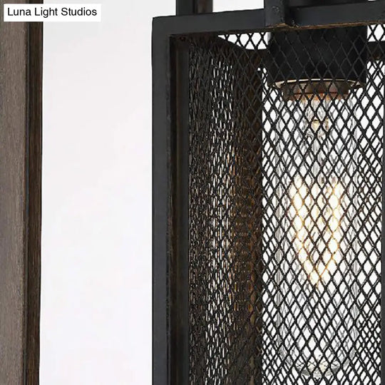 Vintage Black Mesh Pendant Light With Rectangle Shade - Perfect For Bedroom Lighting