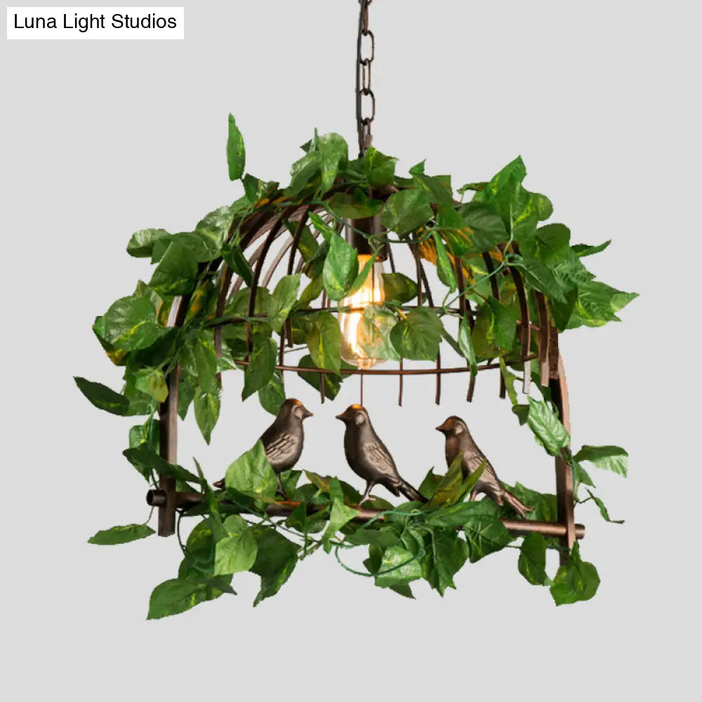 Vintage Black Metal Birdcage Pendant Light With Led Plant Hanging Lamp For Restaurants