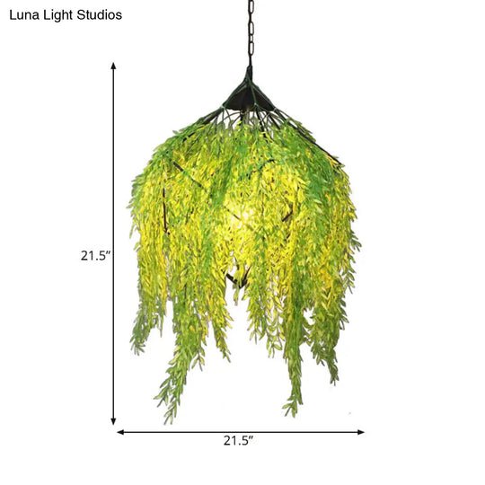 Vintage Black Metal Caged Pendant Light With Plant Accent For Restaurant - 1 Bulb Led 18’/21.5