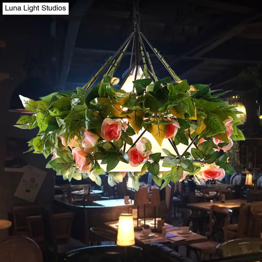 Vintage Black Metal Diamond Pendant Light - Led Flower Hanging Lamp For Restaurants Multiple Width