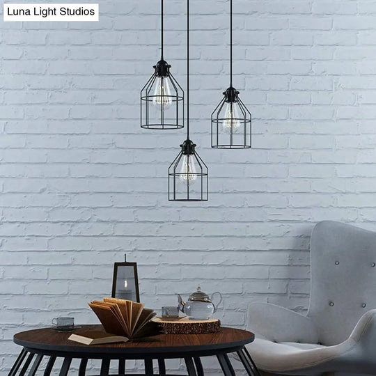 Vintage Black Metal Hanging Lamp - Single Light Cage Shade Pendant Lighting For Coffee Shop