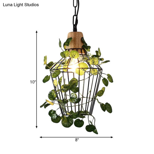 Vintage Black Metal Pendant Lamp With Led Bulb Cage For Restaurants And Plants