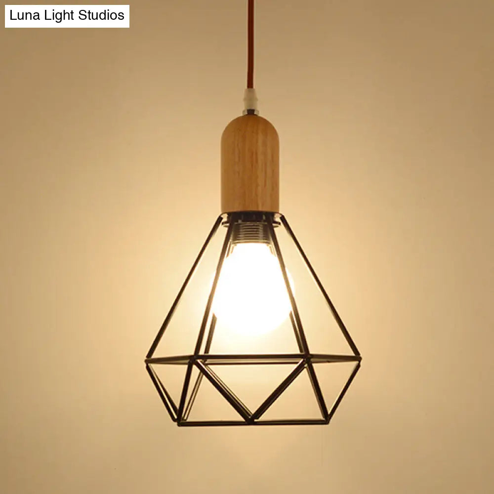 Vintage Black Diamond/Urn/Pumpkin Metal Pendant Lamp - Restaurant Ceiling Light / Diamond