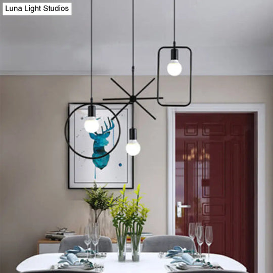 Metal Vintage Dining Room Pendant Light In Black - Multi Hanging Ceiling With Exposed Bulb