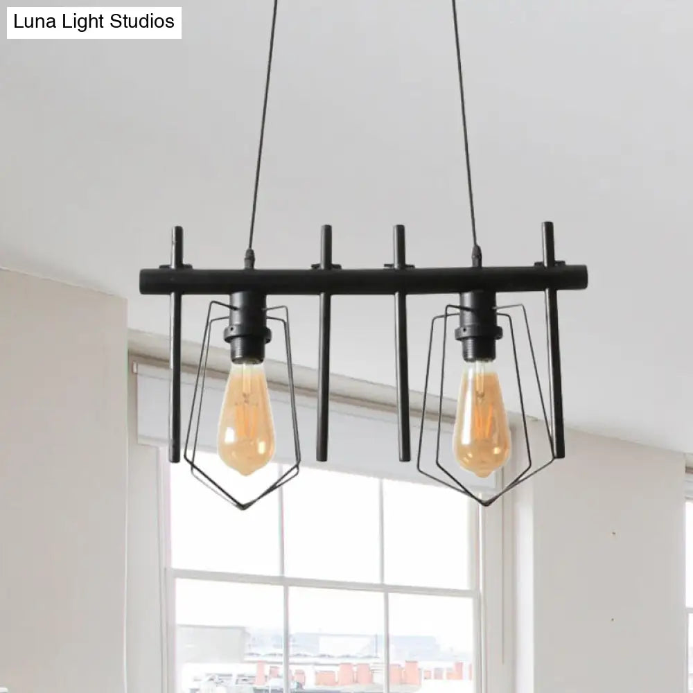 Vintage Black Metal Pendant Light With Caged Design - Ideal For Dining Table 1 2 Or 3-Bulb Option