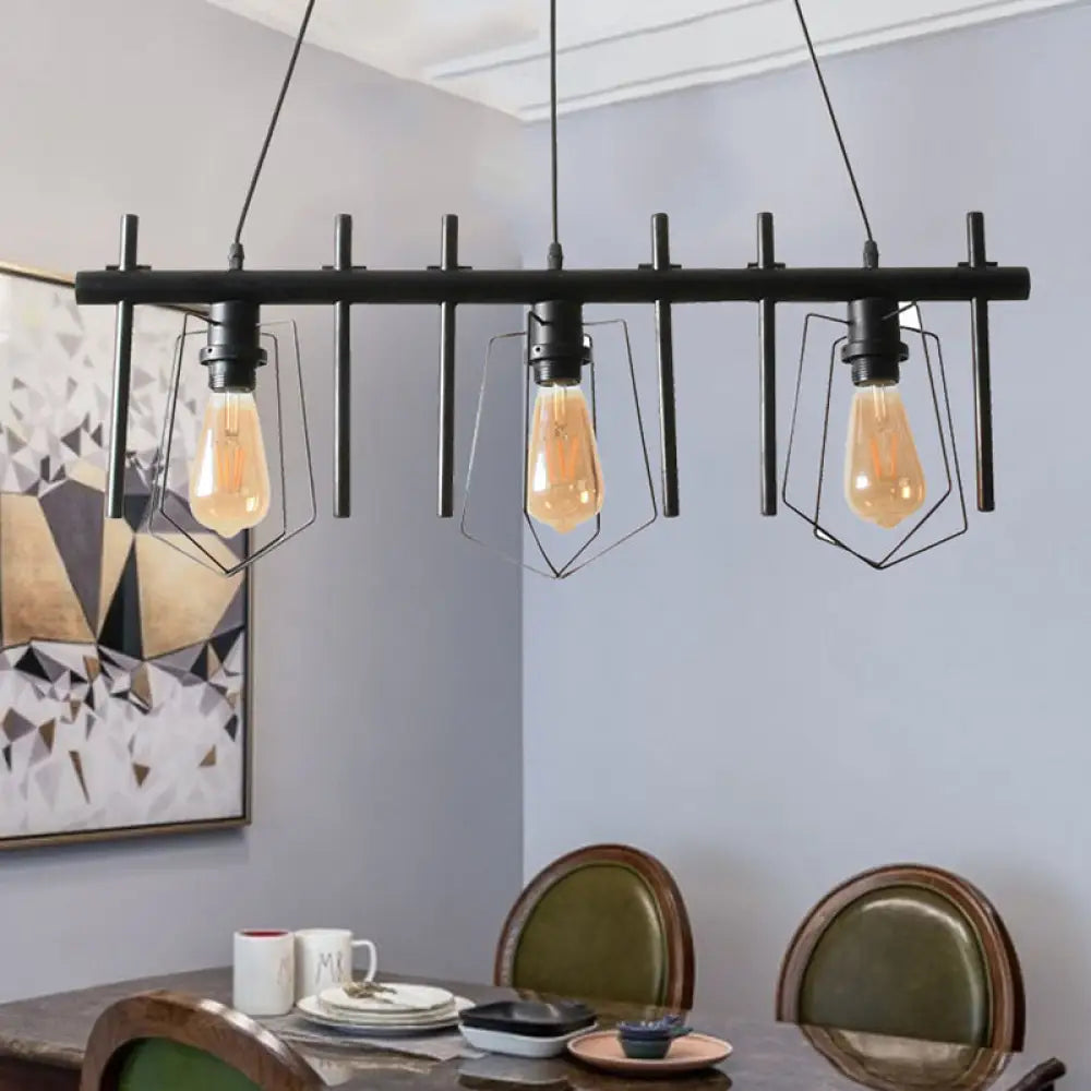 Vintage Black Metal Pendant Light | Stylish Caged Design Hanging Fixture For Dining Table 3 /