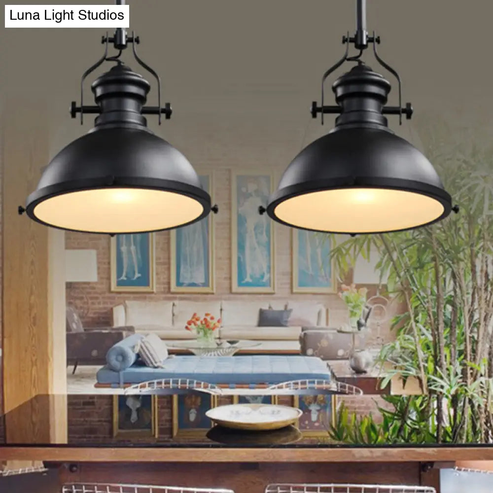 Vintage Bowl Pendant Light In Black With Frosted Glass Cover