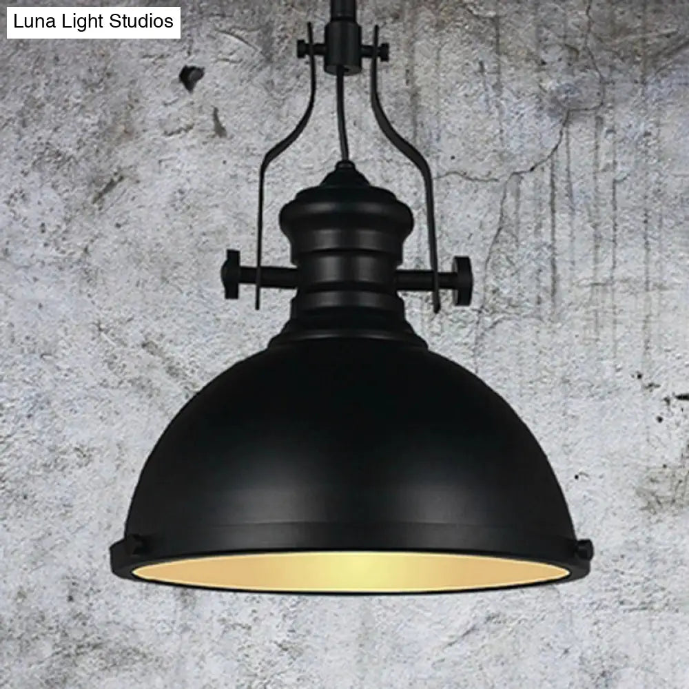 Vintage Black Metal Pendant Light With Frosted Glass Cover