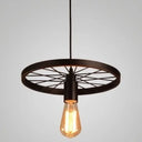 Vintage Black Metal Wagon Wheel Hanging Pendant Light For Coffee Shop Suspension 1 / Matte