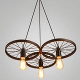 Vintage Black Metal Wagon Wheel Hanging Pendant Light For Coffee Shop Suspension 3 / Matte