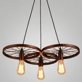 Vintage Black Metal Wagon Wheel Hanging Pendant Light For Coffee Shop Suspension 3 / Rust