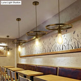 Vintage Black Metal Wagon Wheel Hanging Pendant Light For Coffee Shop Suspension