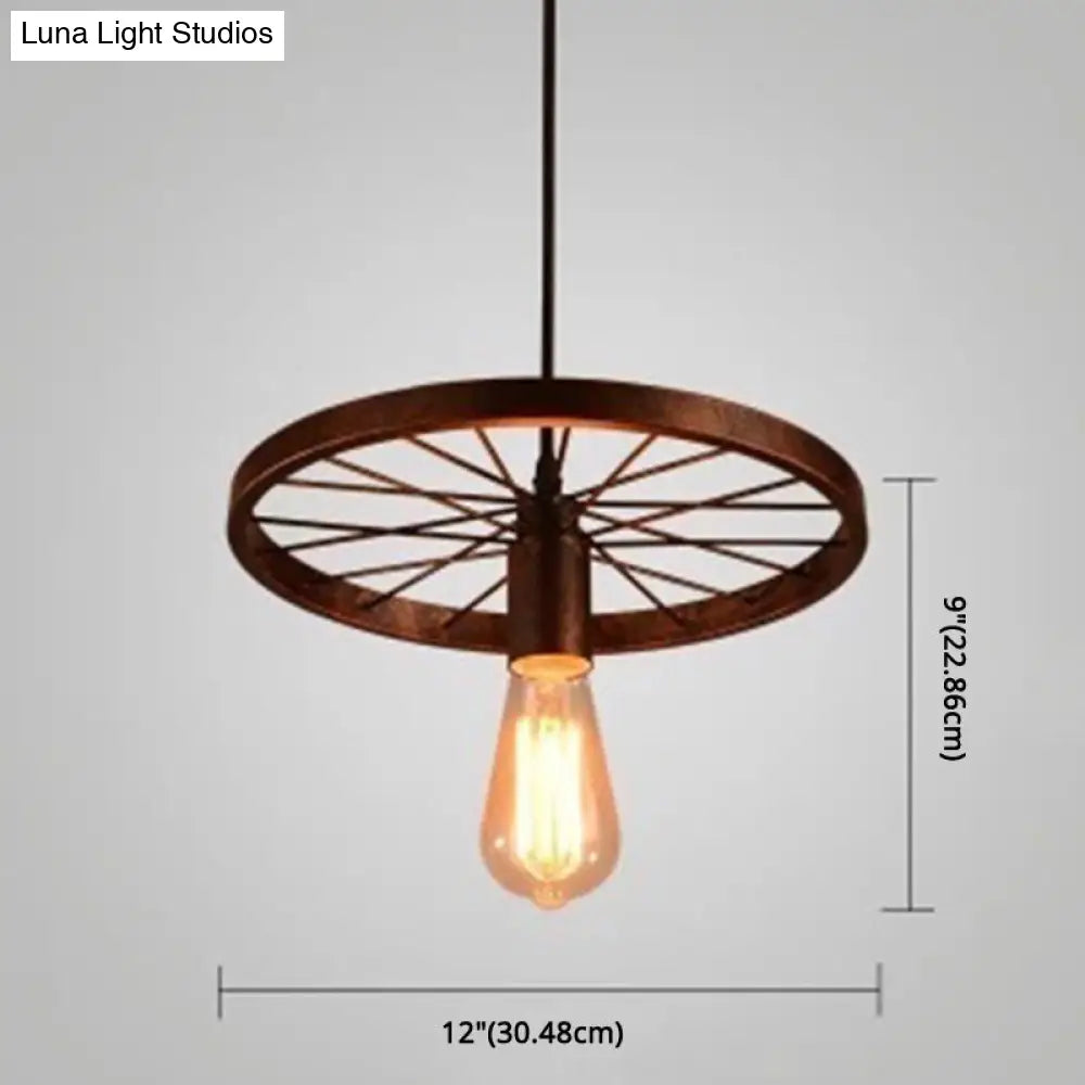 Vintage Black Metal Wagon Wheel Hanging Pendant Light For Coffee Shop Suspension