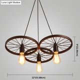 Vintage Black Metal Wagon Wheel Hanging Pendant Light For Coffee Shop Suspension