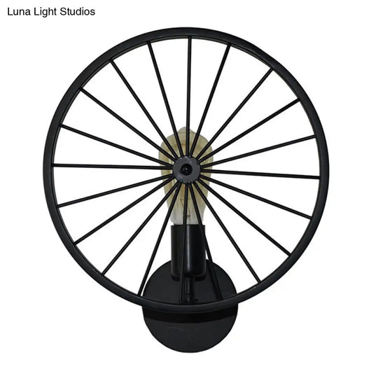 Vintage Black Metal Wheel Wall Sconce Lamp - Restaurant Lighting