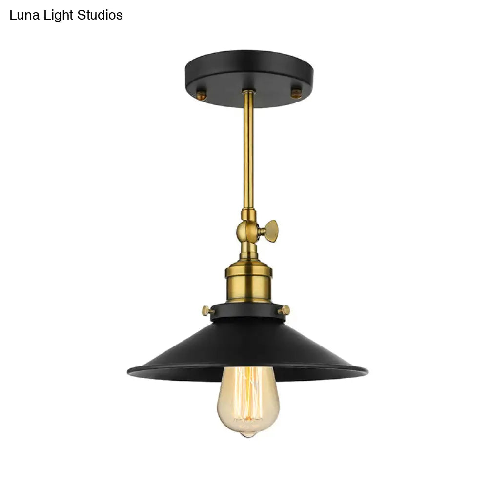 Vintage Black Metallic Semi - Flush Ceiling Light With Conical Bulb For Dining Room