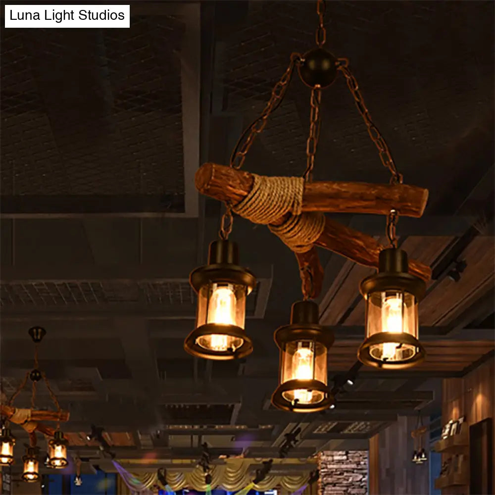 Vintage Black Pendant Light: 3-Bulb Ceiling Lamp With Lantern Shade And Clear Glass – Dining Room