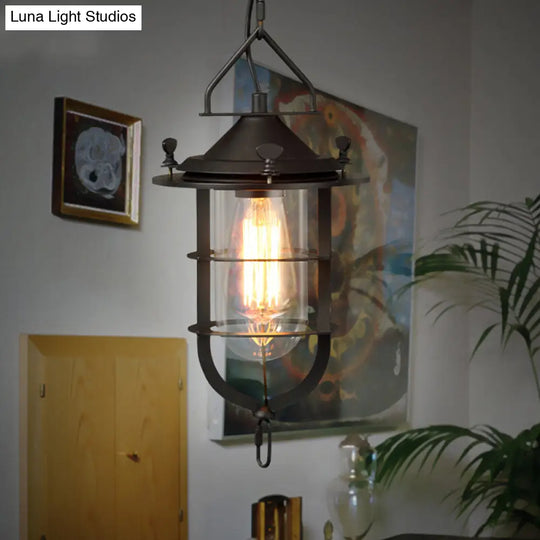 Vintage Black Cage Pendant Light With Clear Glass Bulb - Perfect For Dining Room