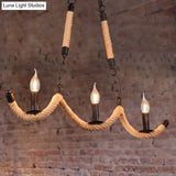 Vintage Black Rope Pendant Light Fixture - 3-Light Candle Island Lamp For Dining Room