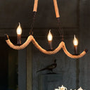 Vintage Black Rope Pendant Light Fixture - 3-Light Candle Island Lamp For Dining Room