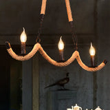 Vintage Black Rope Pendant Light Fixture - 3-Light Candle Island Lamp For Dining Room