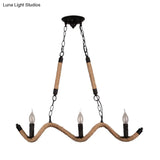 Vintage Black Rope Pendant Light Fixture - 3-Light Candle Island Lamp For Dining Room