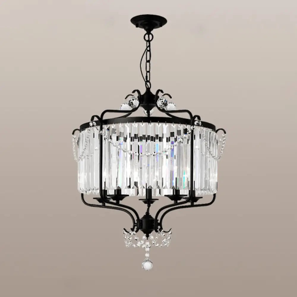 Vintage Black Round K9 Crystal Chandelier: Elegant Dining Room Hanging Light Fixture 3 /